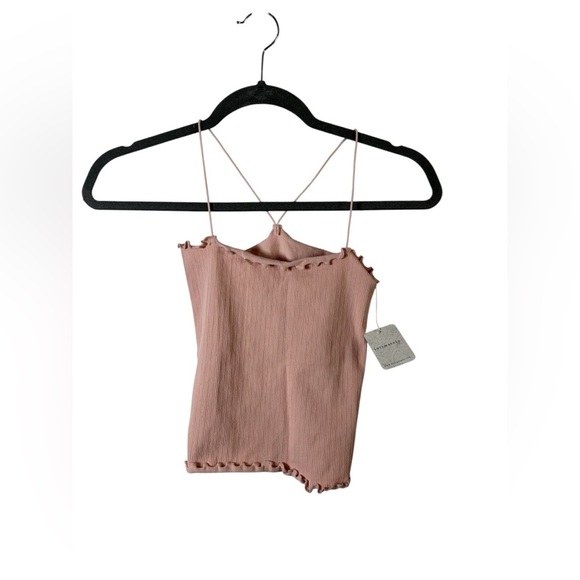 Free People Intimately Rose Pink Ribbed Halter Crop Top XS/S - Picture 1 of 6